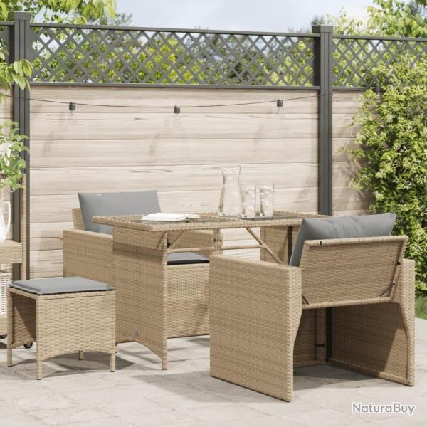 Salon de jardin avec coussins 4 pcs beige r�sine tress�e