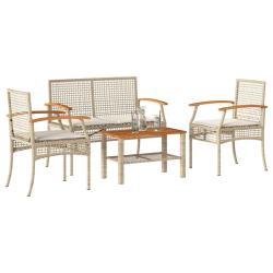 Salon de jardin avec coussins 4 pcs beige r&eacute;sine tress&eacute;e alsavelo