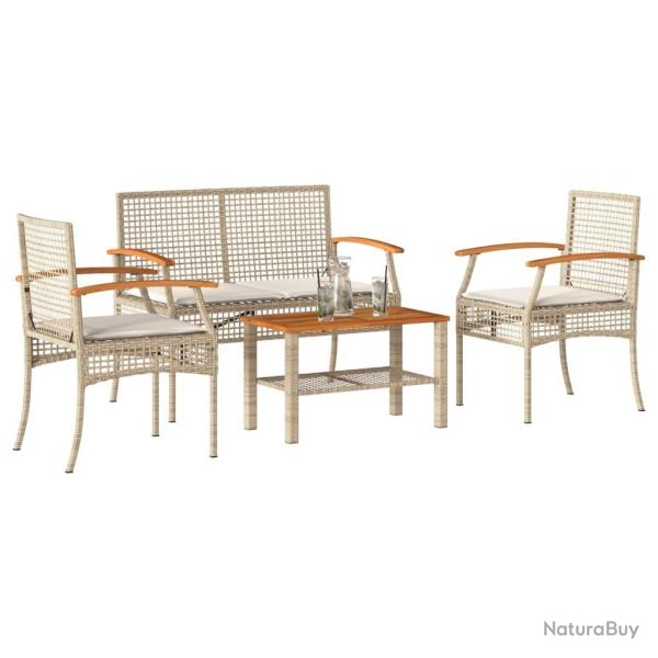 Salon de jardin avec coussins 4 pcs beige r�sine tress�e