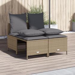 Salon de jardin avec coussins 4 pcs beige r&eacute;sine tress&eacute;e