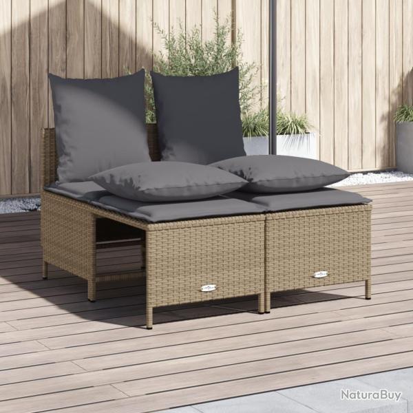Salon de jardin avec coussins 4 pcs beige r�sine tress�e