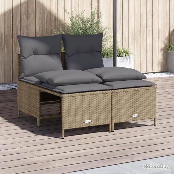 Salon de jardin avec coussins 4 pcs beige r�sine tress�e