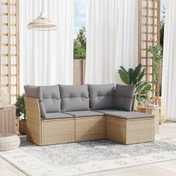 Salon de jardin avec coussins 4 pcs beige r&eacute;sine tress&eacute;e