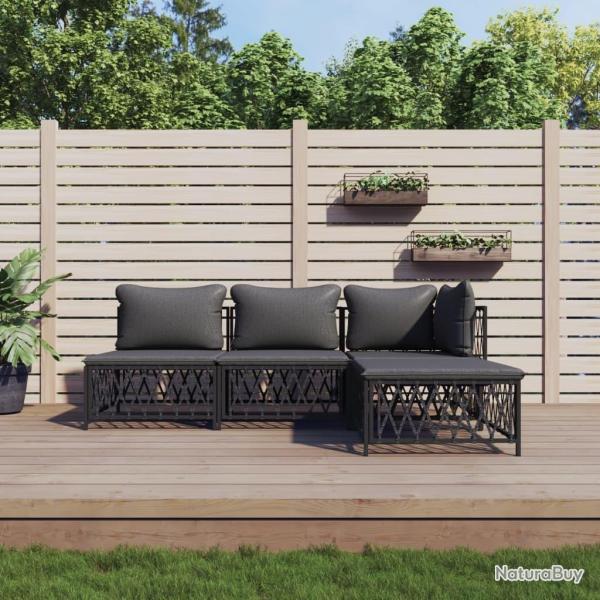 Salon de jardin avec coussins 4 pcs anthracite acier