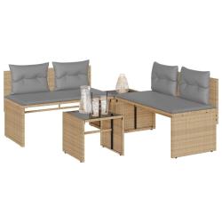 Salon de jardin avec coussins 4 pcs beige r&eacute;sine tress&eacute;e alsavelo