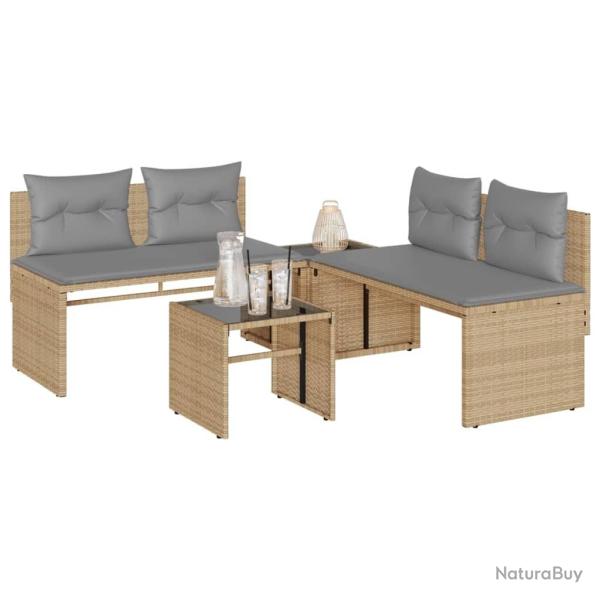 Salon de jardin avec coussins 4 pcs beige r�sine tress�e