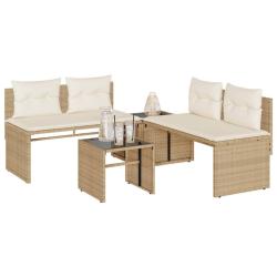 Salon de jardin avec coussins 4 pcs beige r&eacute;sine tress&eacute;e