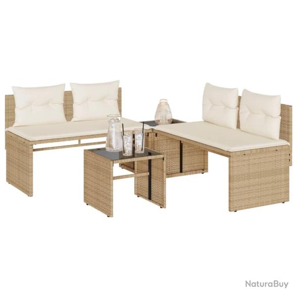 Salon de jardin avec coussins 4 pcs beige r�sine tress�e