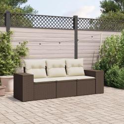 Salon de jardin avec coussins 3 pcs marron r&eacute;sine tress&eacute;e alsavelo