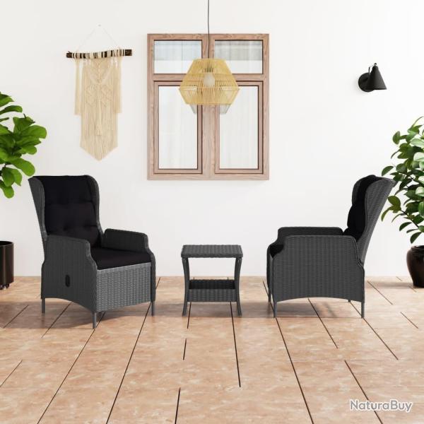 Salon de jardin avec coussins 3 pcs r�sine tress�e gris fonc� alsavelo