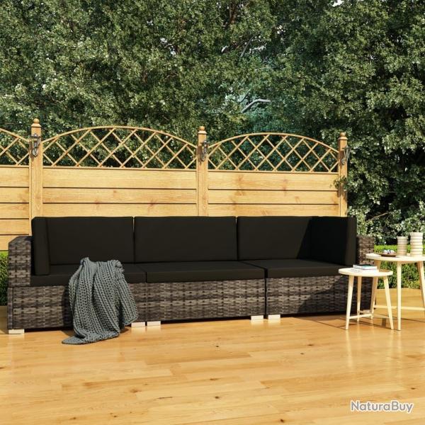 Salon de jardin avec coussins 3 pcs r�sine tress�e gris alsavelo