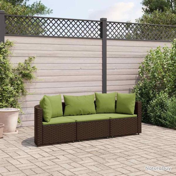 Salon de jardin avec coussins 3 pcs marron r�sine tress�e alsavelo