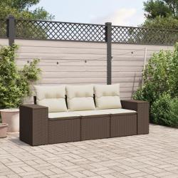 Salon de jardin avec coussins 3 pcs marron r&eacute;sine tress&eacute;e