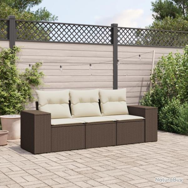 Salon de jardin avec coussins 3 pcs marron r�sine tress�e