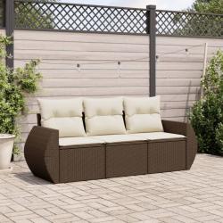 Salon de jardin avec coussins 3 pcs marron r&eacute;sine tress&eacute;e alsavelo