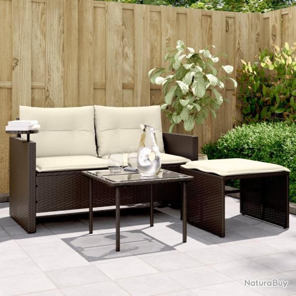 Salon de jardin avec coussins 3 pcs marron r�sine tress�e