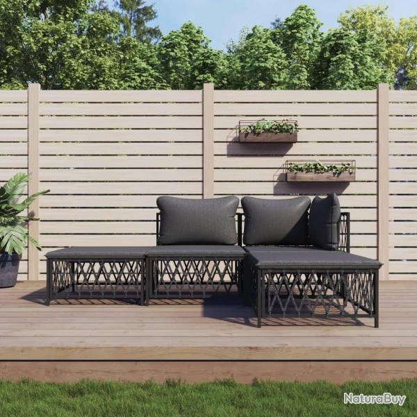 Salon de jardin avec coussins 4 pcs anthracite acier