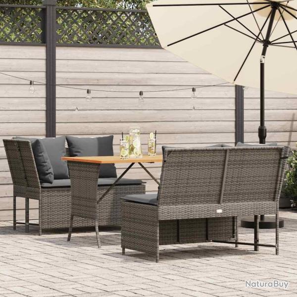 Salon de jardin avec coussins 3 pcs gris r�sine tress�e alsavelo