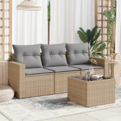Salon de jardin avec coussins 4 pcs beige r&eacute;sine tress&eacute;e alsavelo