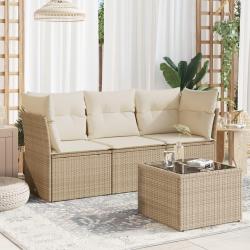 Salon de jardin avec coussins 4 pcs beige r&eacute;sine tress&eacute;e
