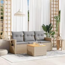 Salon de jardin avec coussins 4 pcs beige r&eacute;sine tress&eacute;e