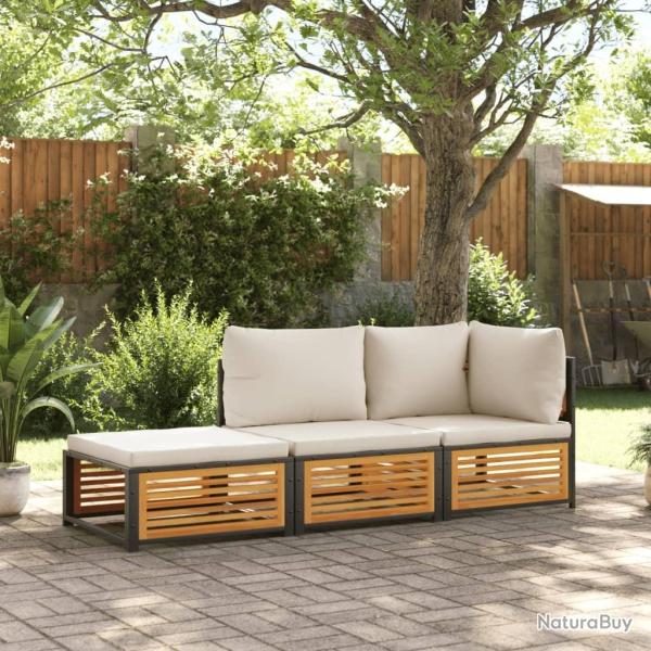 Salon de jardin avec coussins 3 pcs bois massif d'acacia alsavelo