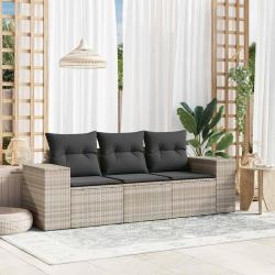 Salon de jardin avec coussins 3 pcs gris clair r&eacute;sine tress&eacute;e