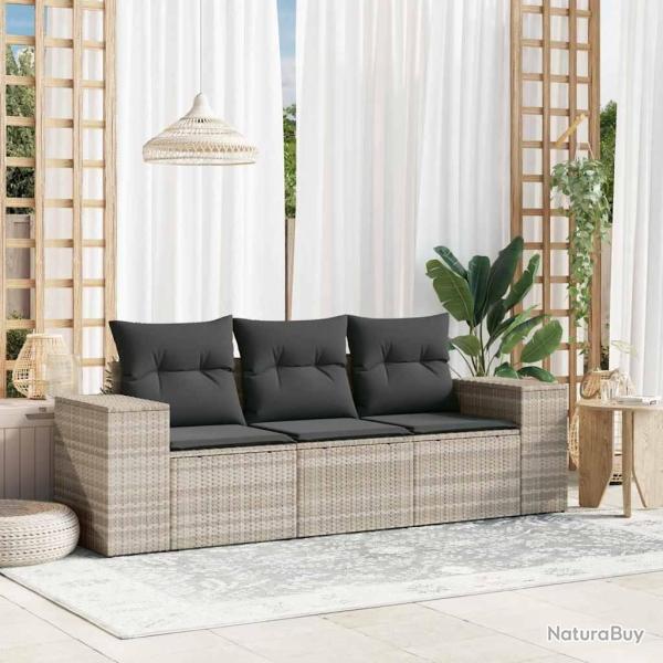 Salon de jardin avec coussins 3 pcs gris clair r�sine tress�e