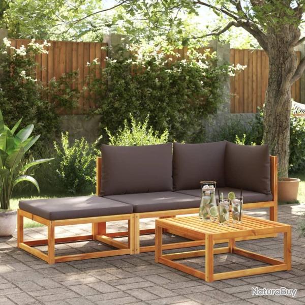 Ensemble de canap�s de jardin 3 pi�ces avec coussins, bois d'acacia et corde,