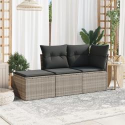 Salon de jardin avec coussins 3 pcs gris clair r&eacute;sine tress&eacute;e