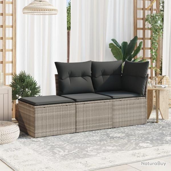 Salon de jardin avec coussins 3 pcs gris clair r�sine tress�e alsavelo