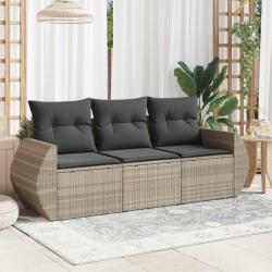 Salon de jardin avec coussins 3 pcs gris clair r&eacute;sine tress&eacute;e alsavelo