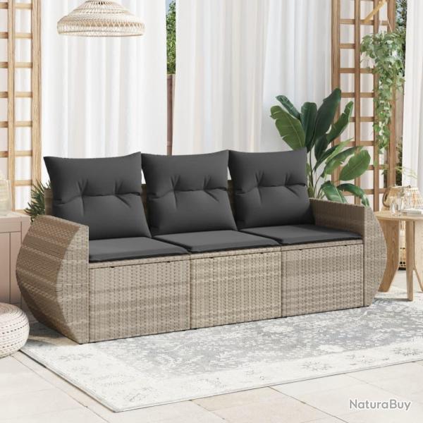 Salon de jardin avec coussins 3 pcs gris clair r�sine tress�e alsavelo