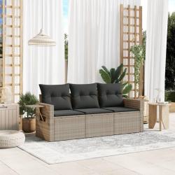 Salon de jardin avec coussins 3 pcs gris clair r&eacute;sine tress&eacute;e