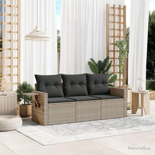 Salon de jardin avec coussins 3 pcs gris clair r�sine tress�e alsavelo
