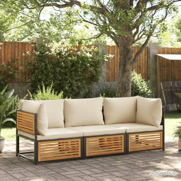 Salon de jardin avec coussins 3 pcs bois massif d'acacia