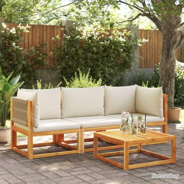 Salon de jardin avec coussins 3 pcs bois massif d'acacia alsavelo