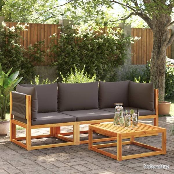 Ensemble de canap�s de jardin 3 pi�ces avec coussins, bois d'acacia et corde,