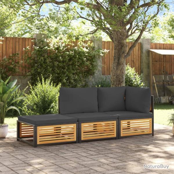Salon de jardin avec coussins 3 pcs bois massif d'acacia alsavelo