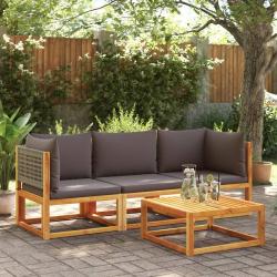 Salon de jardin avec coussins 3 pcs bois massif d'acacia alsavelo