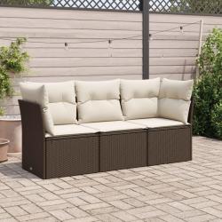 Salon de jardin avec coussins 3 pcs marron r&eacute;sine tress&eacute;e
