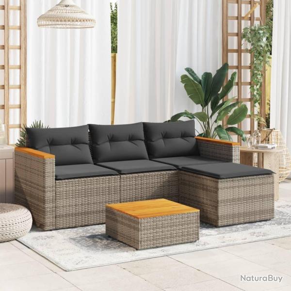 Salon de jardin avec coussins 3 pcs gris r�sine tress�e alsavelo