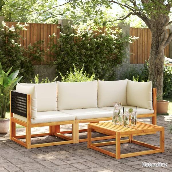 Ensemble de canap�s de jardin 3 pi�ces avec coussins en bois d'acacia et rotin