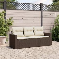 Salon de jardin avec coussins 3 pcs marron r&eacute;sine tress&eacute;e