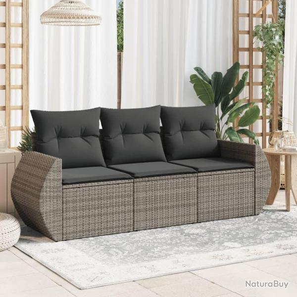 Salon de jardin avec coussins 3 pcs gris r�sine tress�e