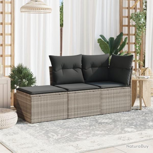 Salon de jardin avec coussins 3 pcs gris clair r�sine tress�e alsavelo