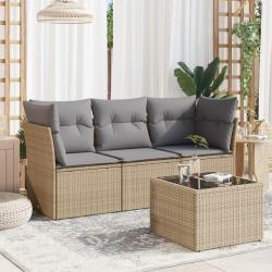 Salon de jardin avec coussins 4 pcs beige r&eacute;sine tress&eacute;e