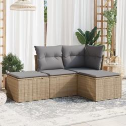 Salon de jardin avec coussins 4 pcs beige r&eacute;sine tress&eacute;e alsavelo