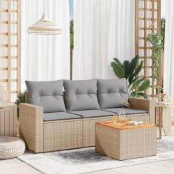 Salon de jardin avec coussins 4 pcs beige r&eacute;sine tress&eacute;e alsavelo