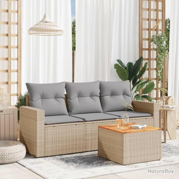 Salon de jardin avec coussins 4 pcs beige r�sine tress�e